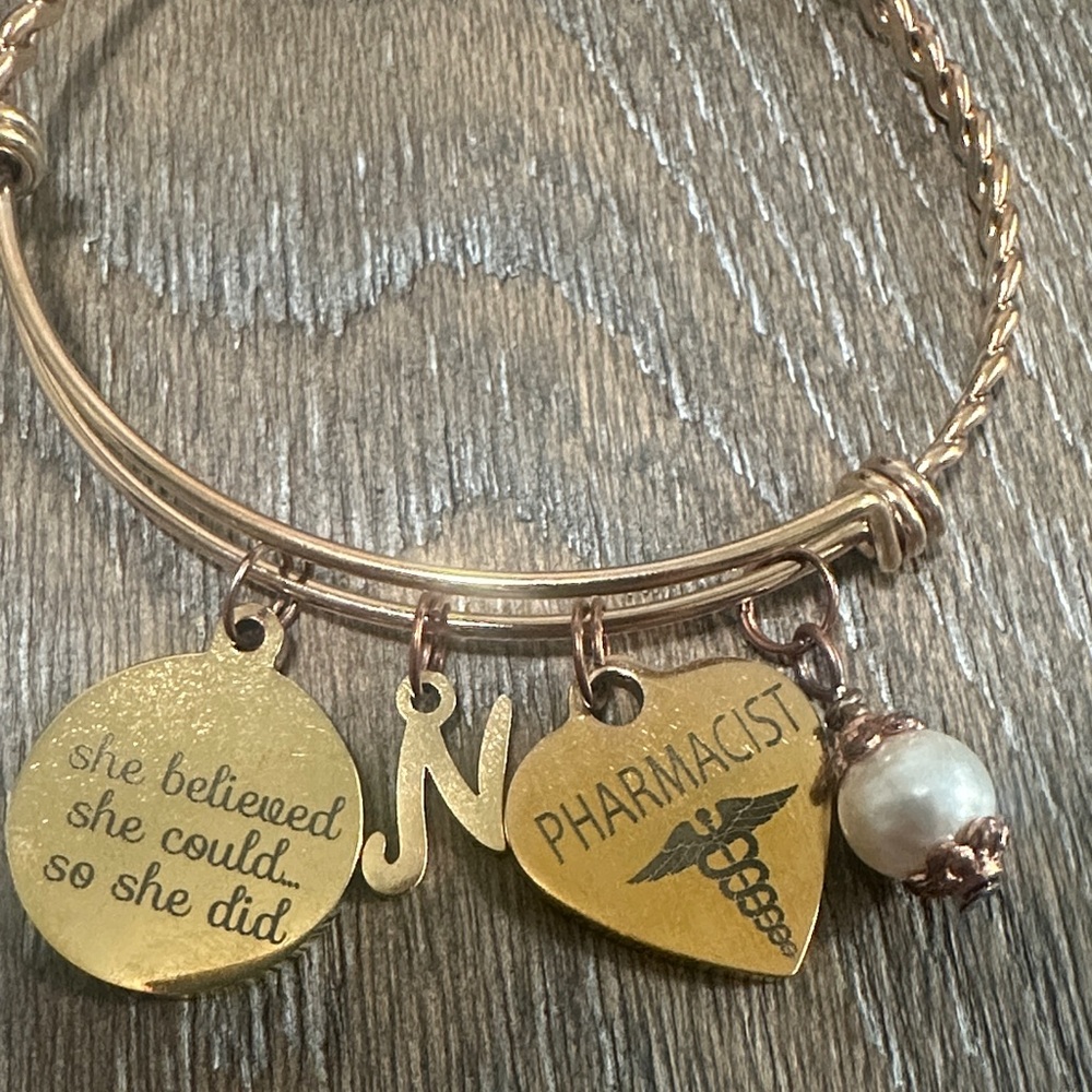 Gold Charm Bracelet with Inspirational and Pharmacist Charms
